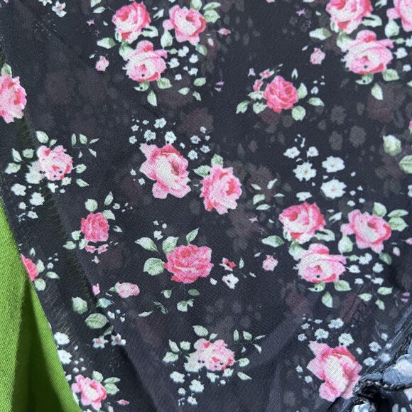 Boho Floral Leopard Floral Top Women Large Green Black Ruffle Bell Sleeve Tiered - Picture 6 of 9